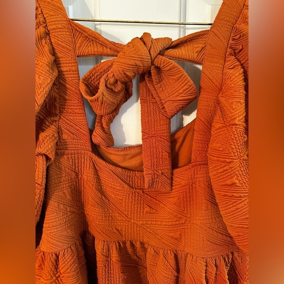 FREE PEOPLE Babydoll SUNSET Sz Large Back Cut Out Bow PUFF Sleeves A-line Dress - Picture 16 of 16